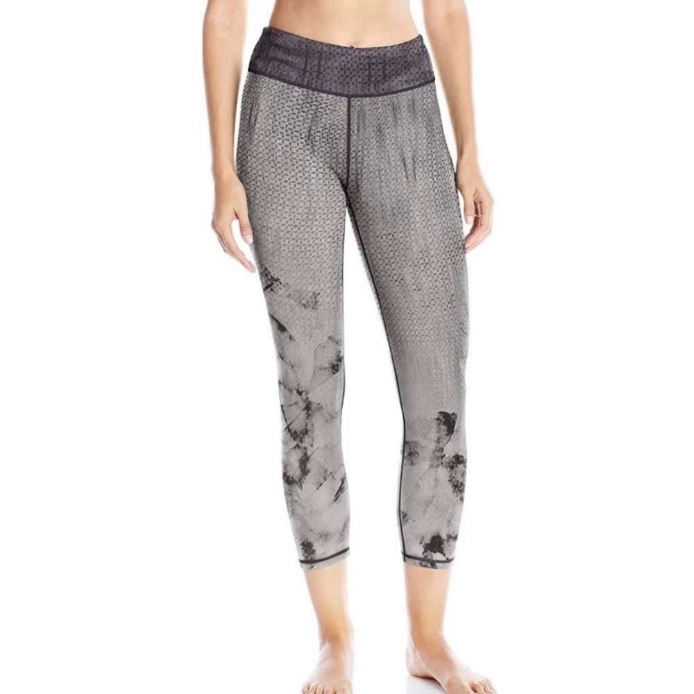 Prana Womens Grey Black Tie Dye Geometric Crop Yoga Leggings Size Large